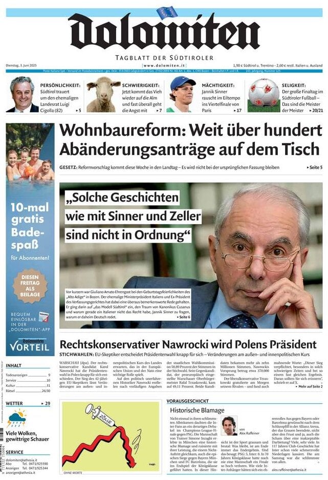 Prima Pagina Dolomiten 03/06/2025