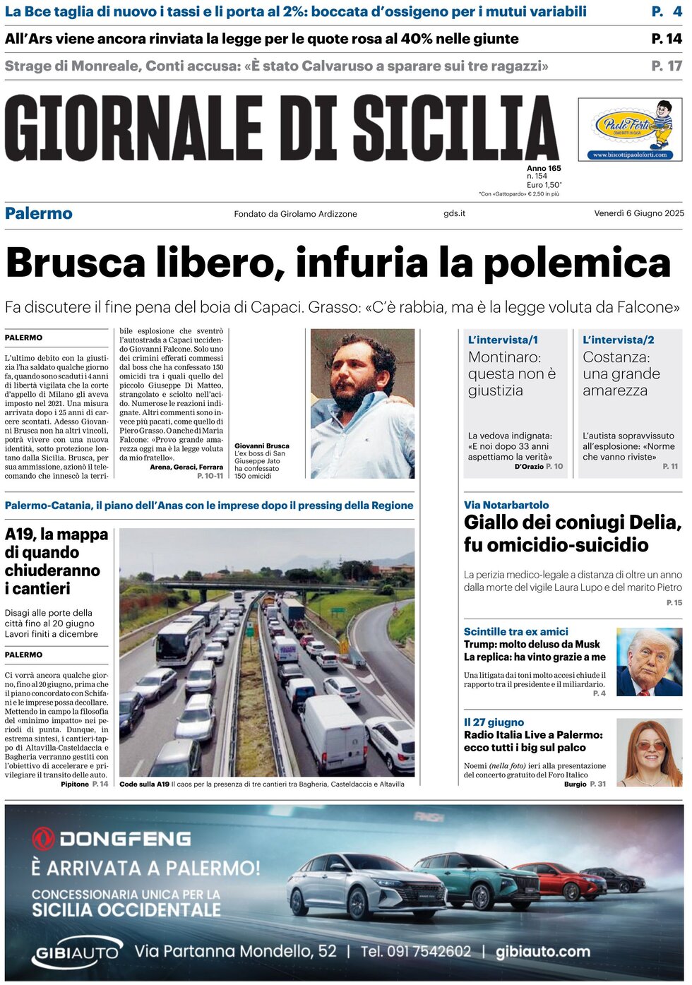 Prima Pagina Giornale di Sicilia (Palermo) 06/06/2025