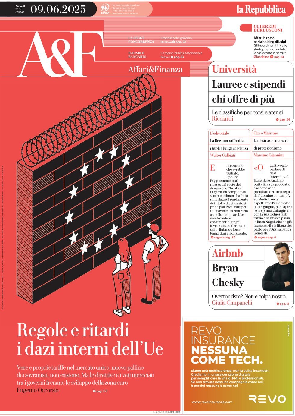 Copertina Affari & Finanza (la Repubblica) 09/06/2025
