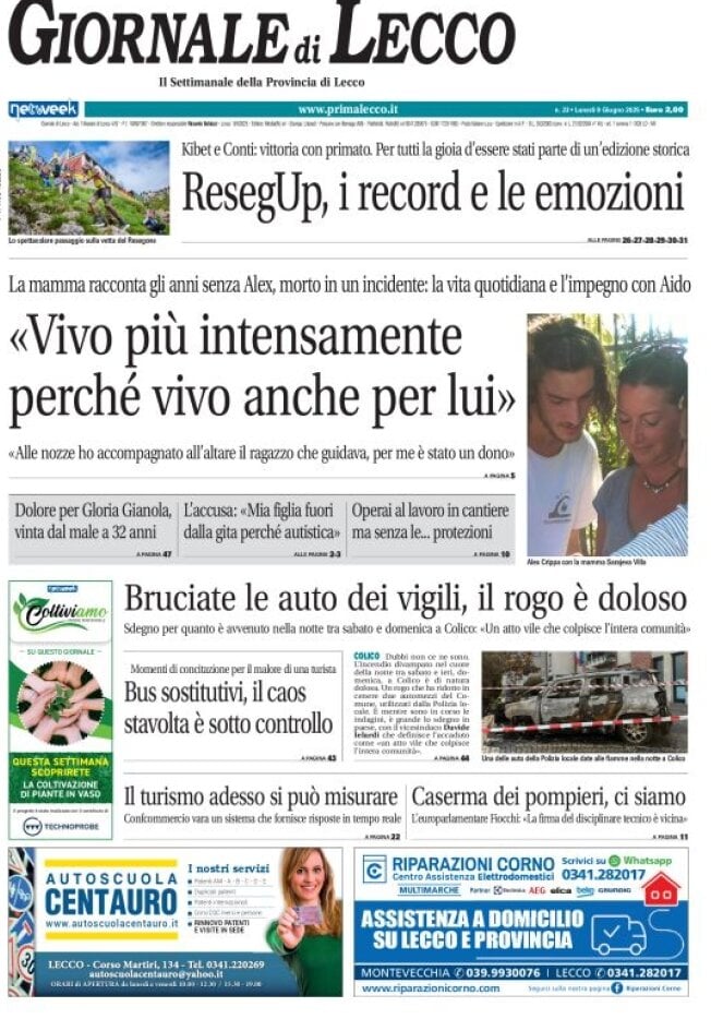 Copertina Giornale di Lecco 09/06/2025