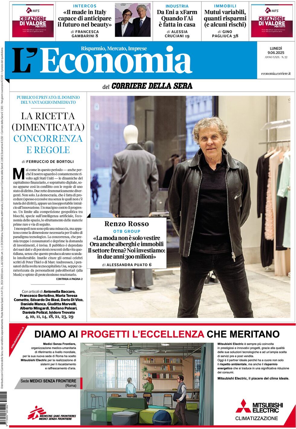 Copertina L'Economia (Corriere della Sera) 09/06/2025