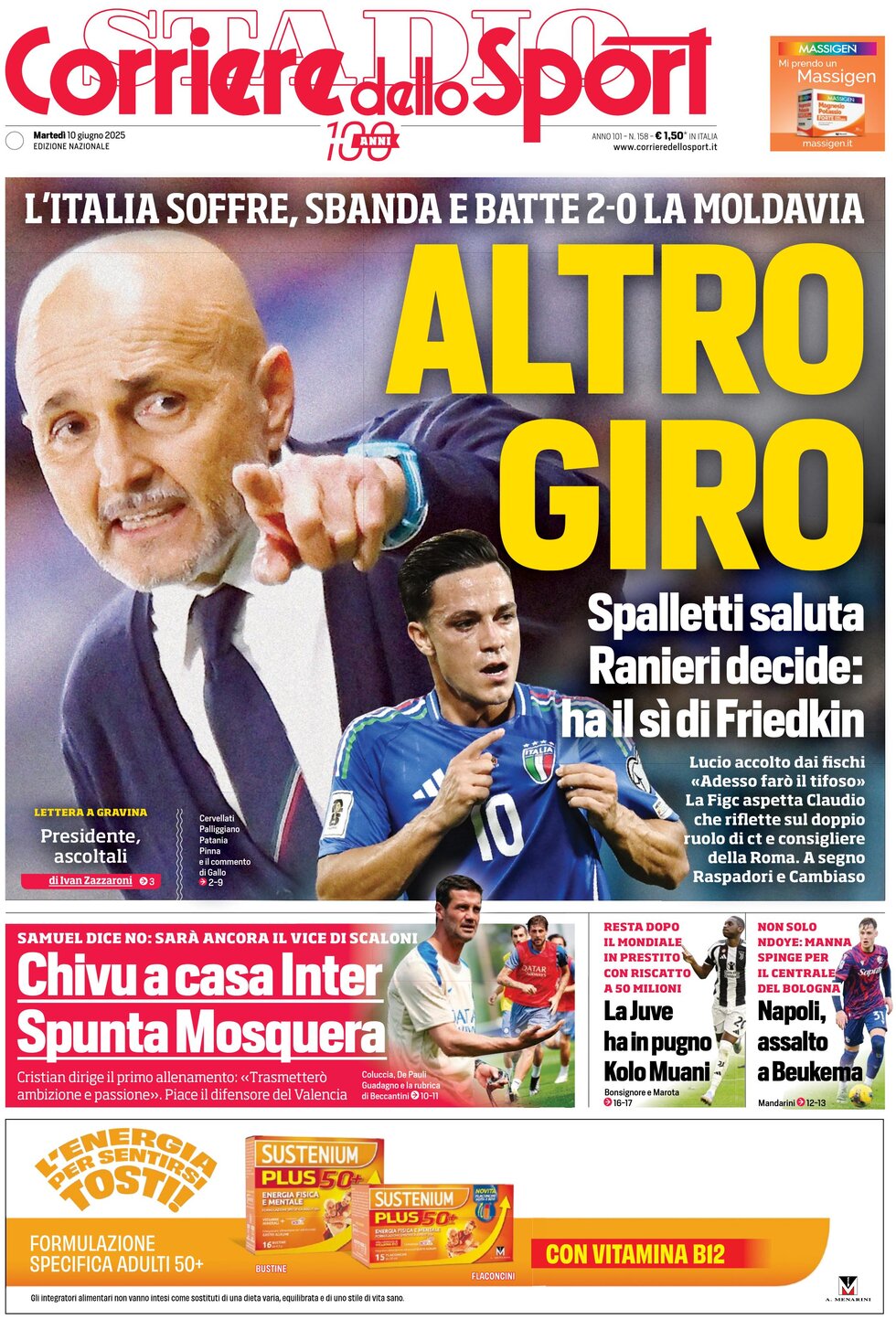 Prima Pagina Corriere dello Sport 10/06/2025