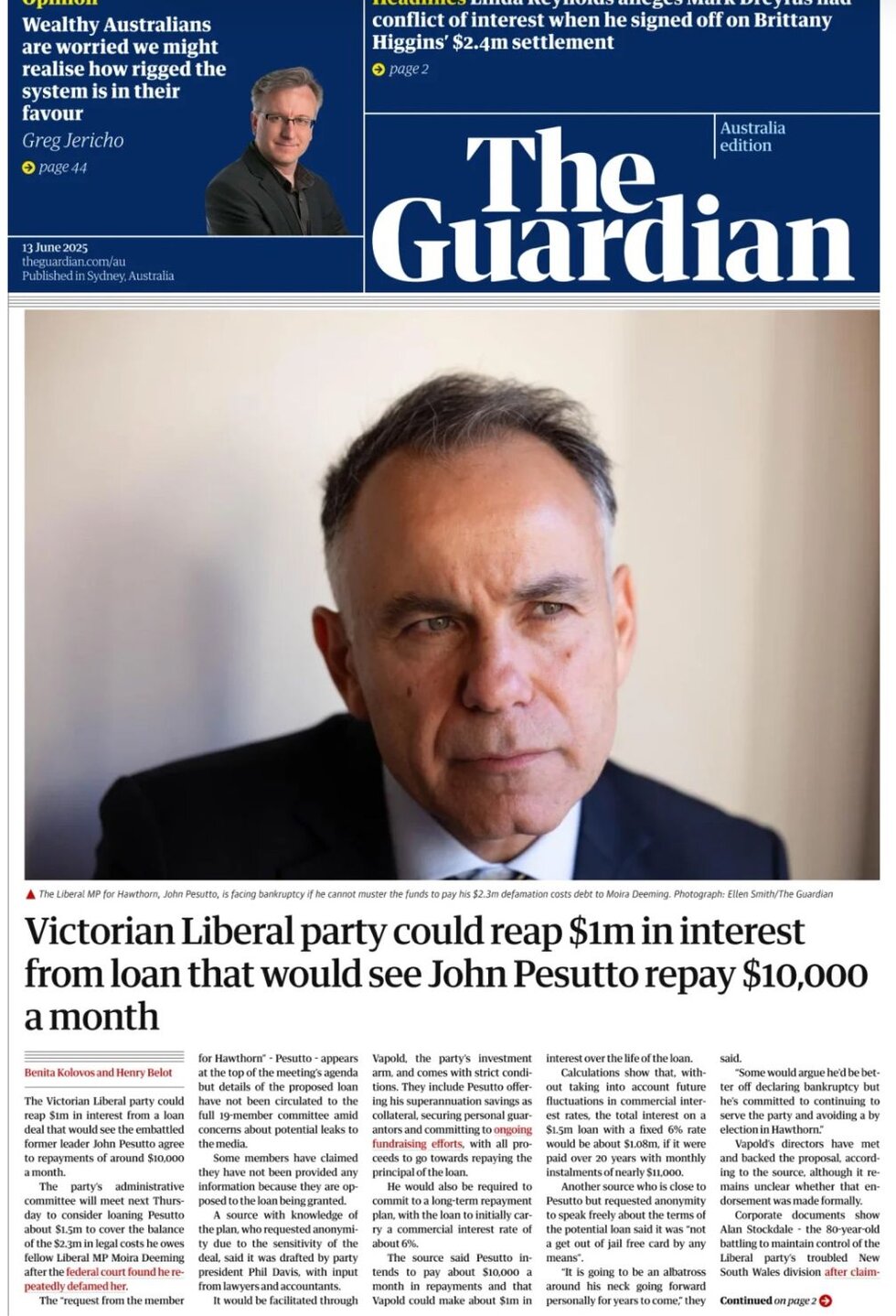 Prima Pagina The Guardian Australia 13/06/2025