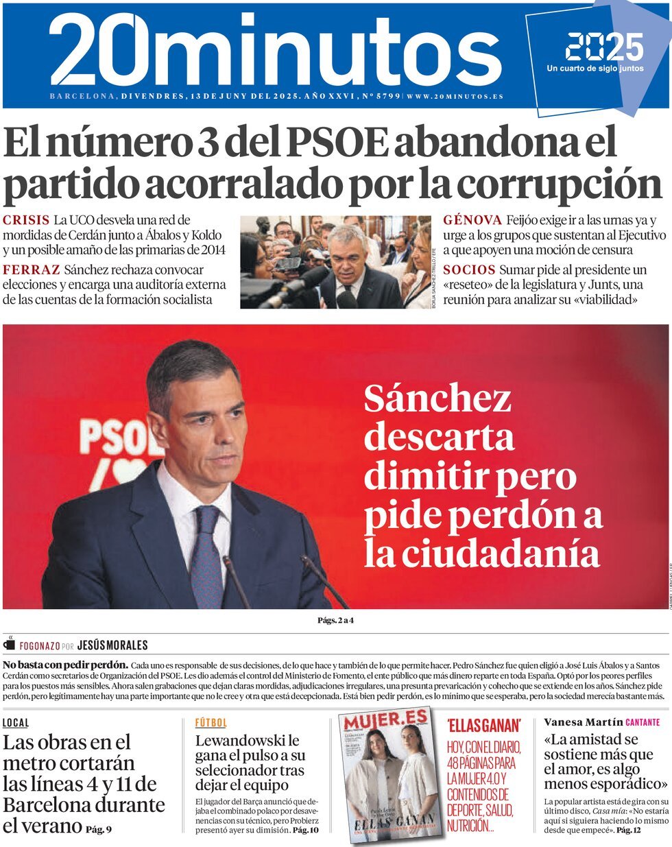 Prima Pagina 20 minutos (Barcelona) 13/06/2025