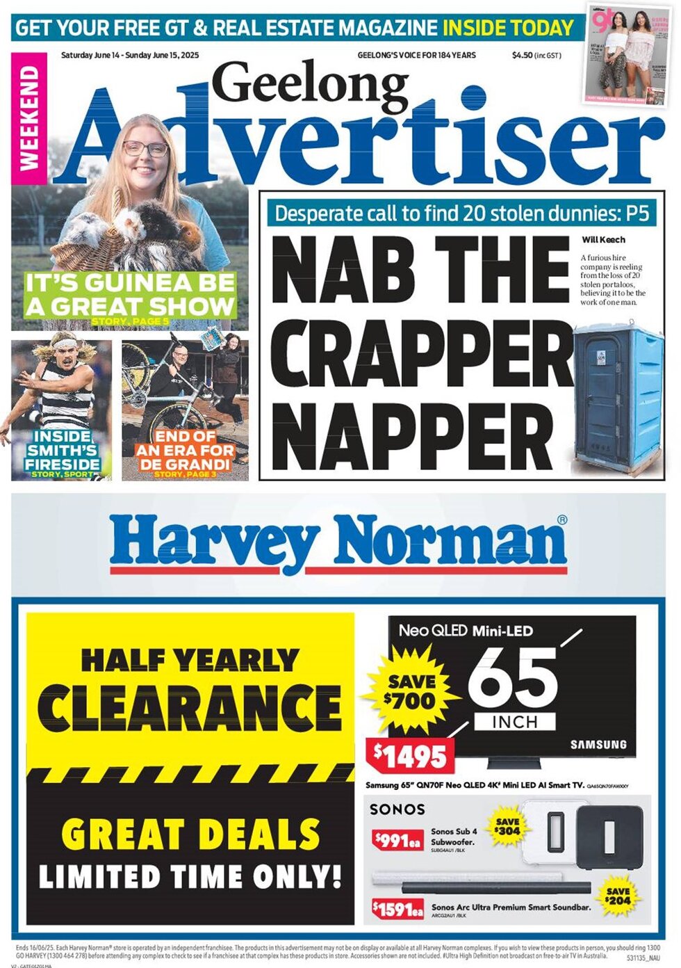Prima Pagina Geelong Advertiser 15/06/2025