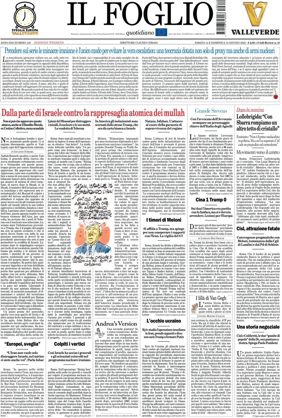 Prima Pagina Il Foglio 15/06/2025