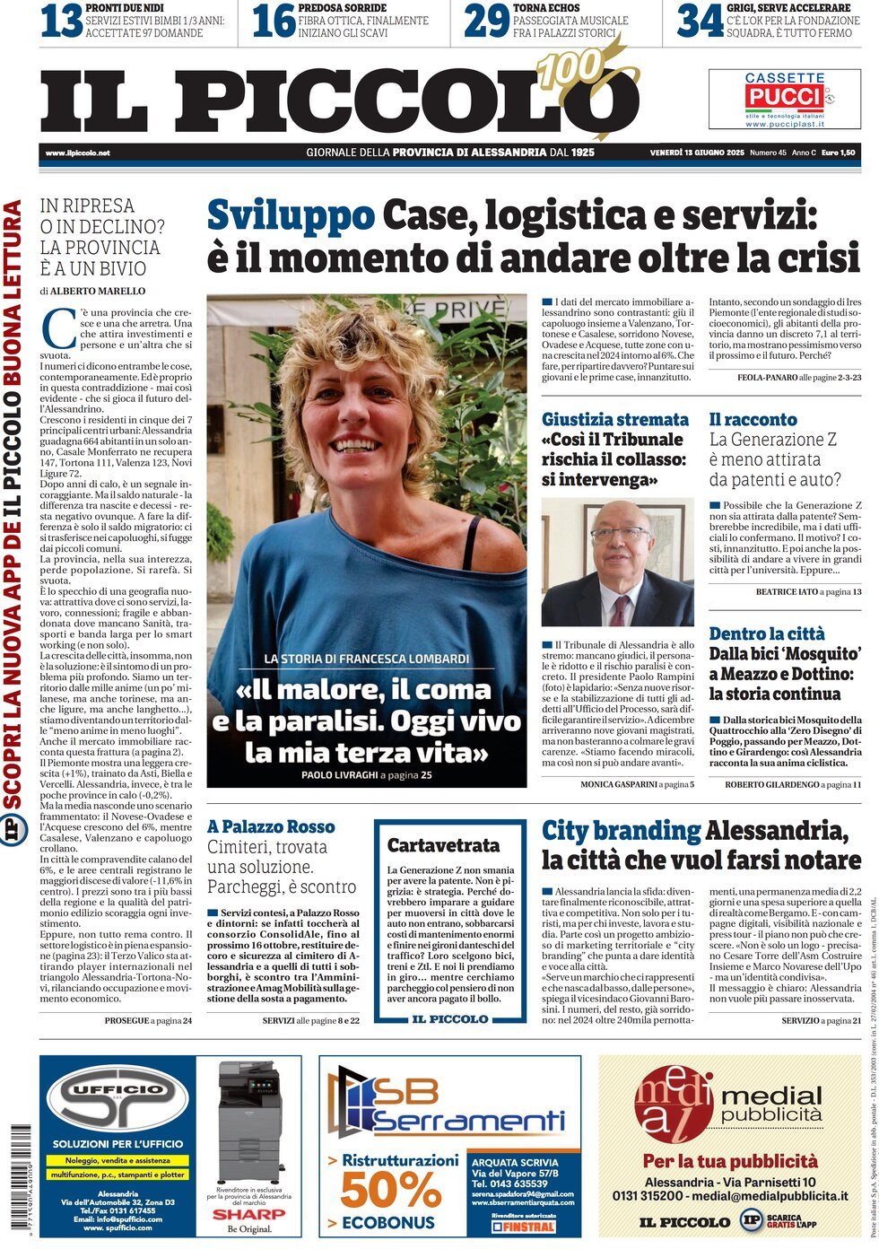 Prima Pagina Il Piccolo (Alessandria) 13/06/2025