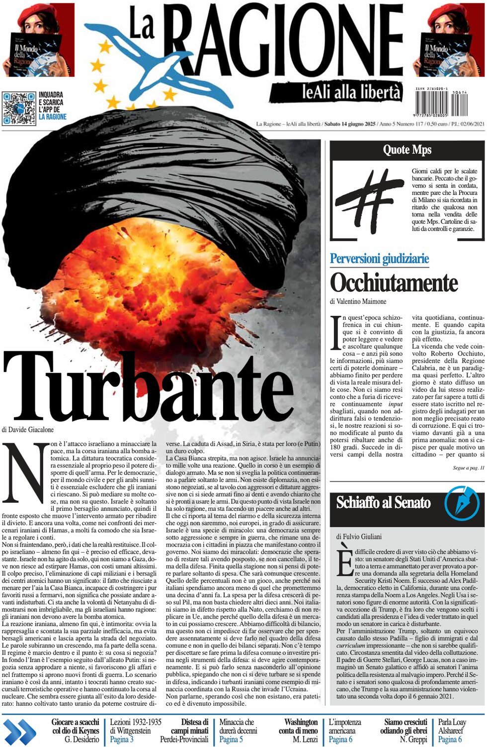 Prima Pagina La Ragione 14/06/2025