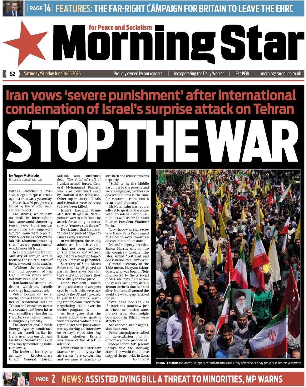 Prima Pagina Morning Star 15/06/2025