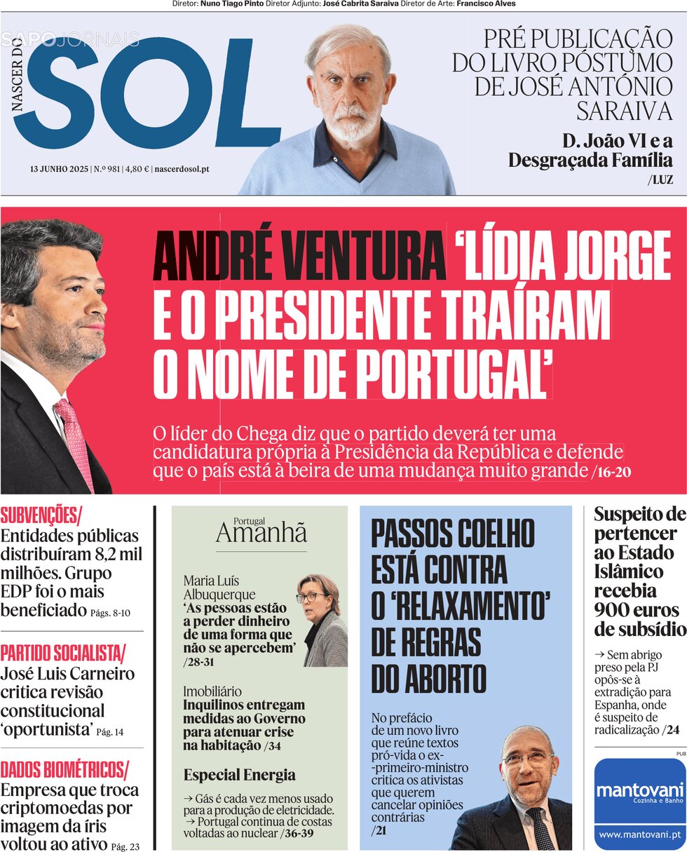 Copertina Nascer do SOL 13/06/2025