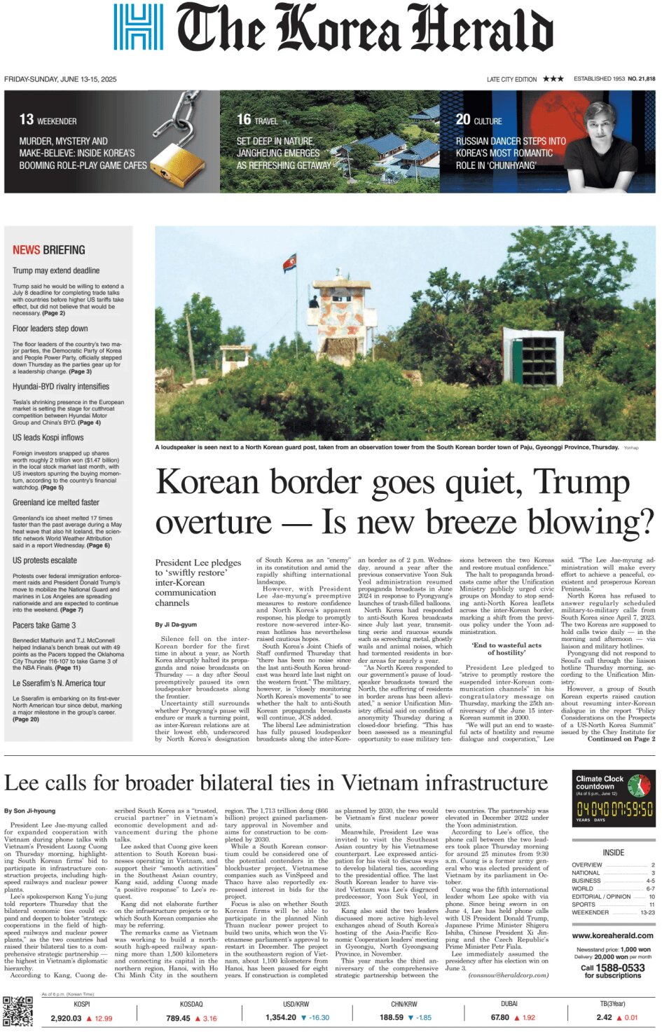 Prima Pagina The Korea Herald 15/06/2025