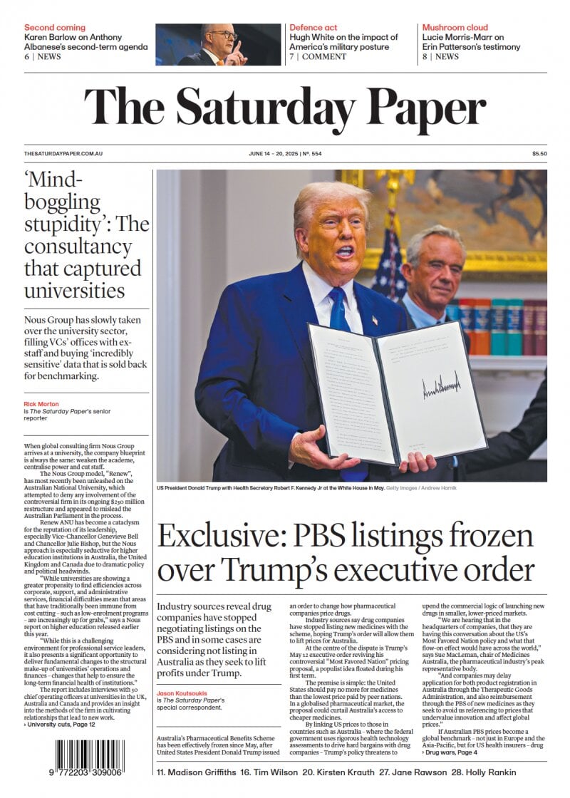 Copertina The Saturday Paper 14/06/2025
