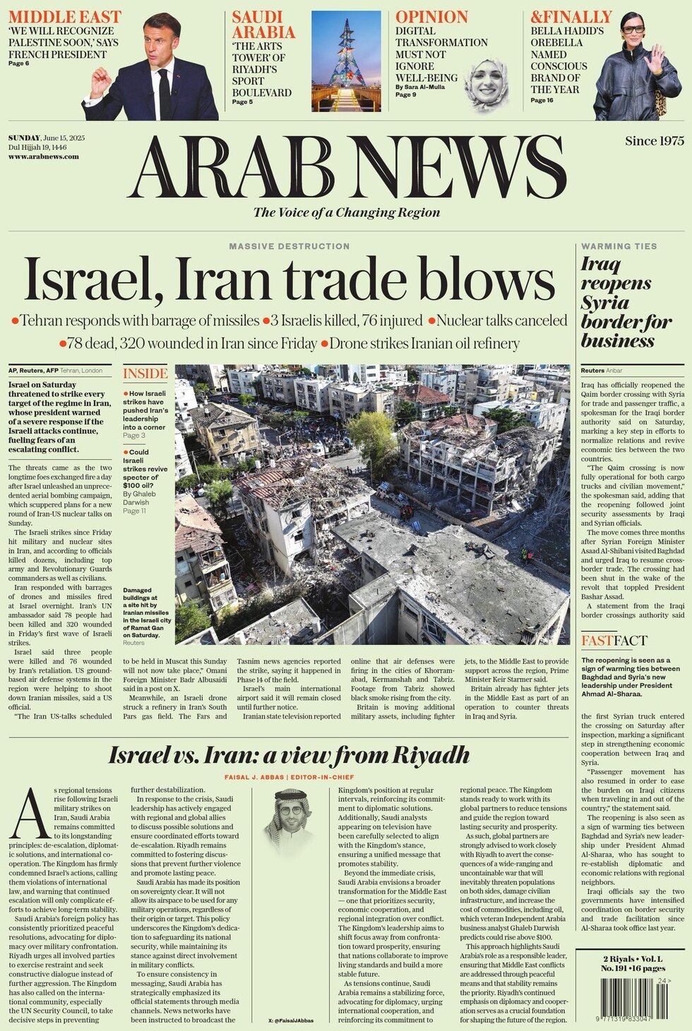 Prima Pagina Arab News 15/06/2025