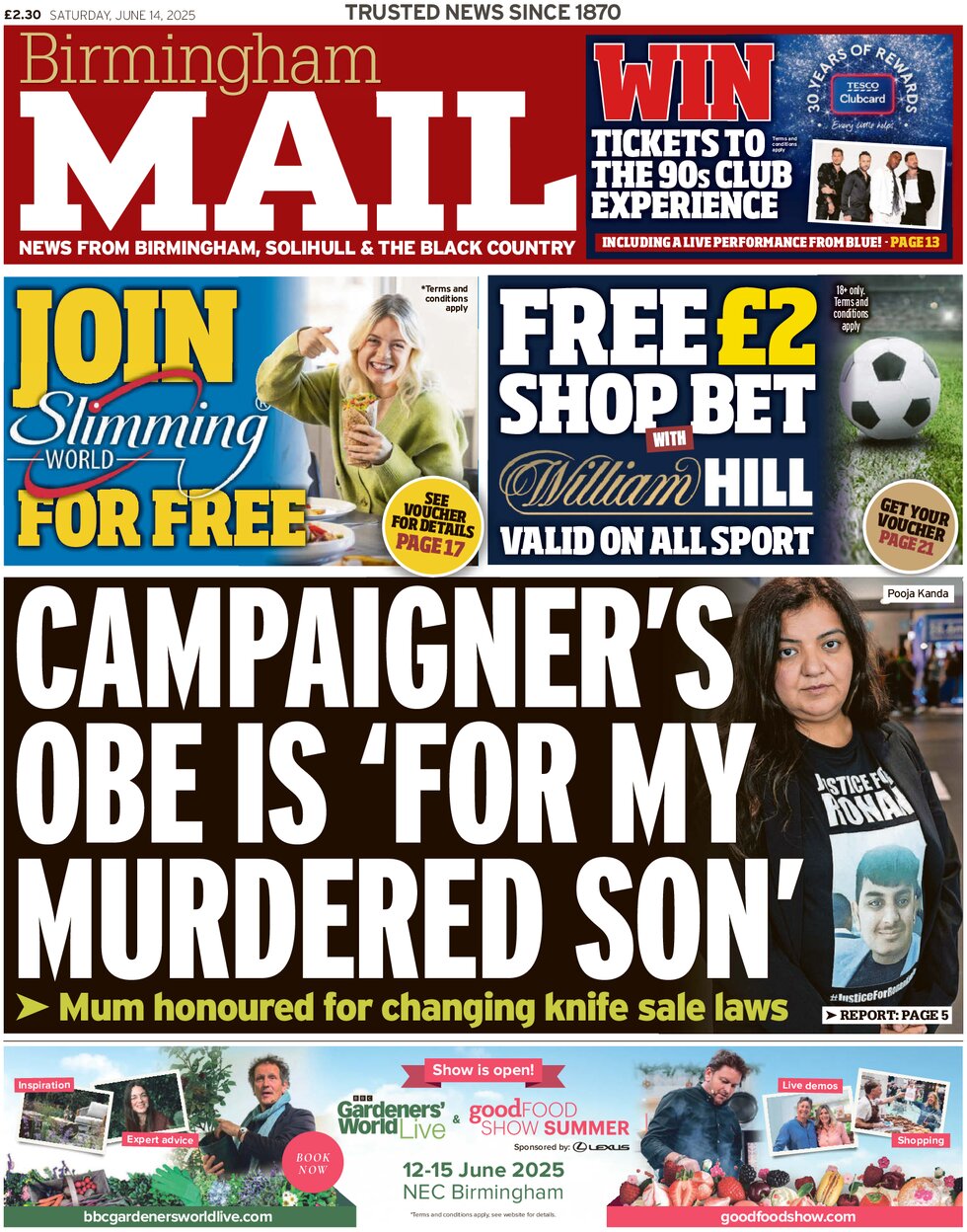 Prima Pagina Birmingham Mail 14/06/2025