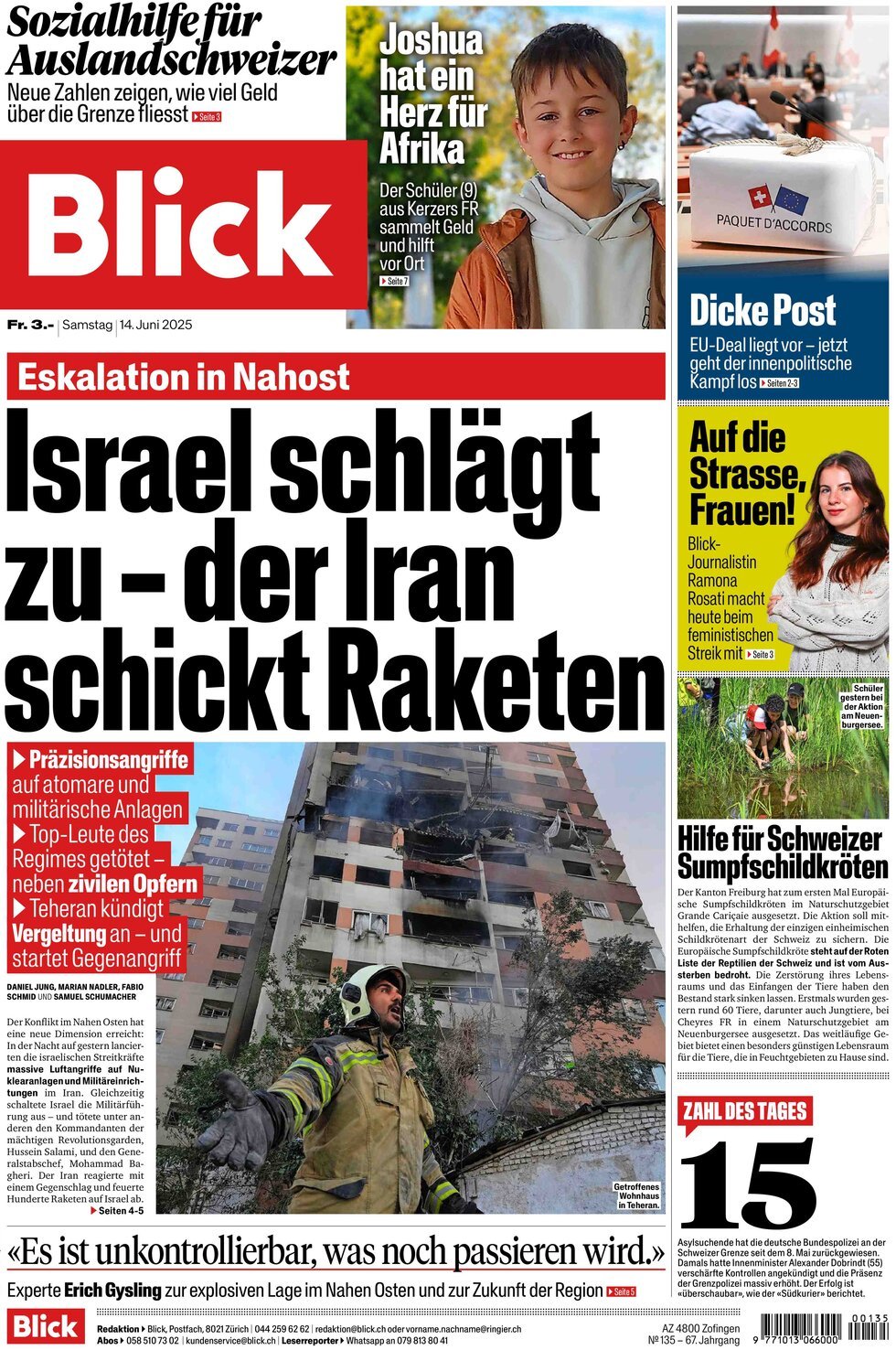 Prima Pagina Blick 14/06/2025