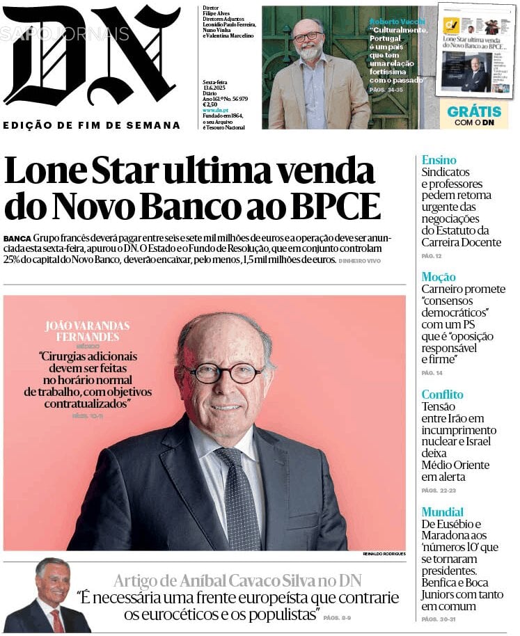 Prima Pagina Diário de Notícias 14/06/2025