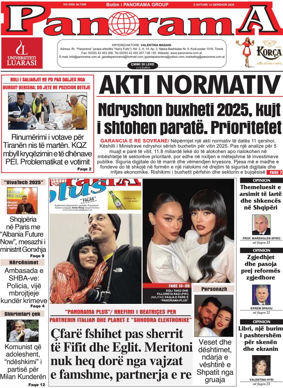 Prima Pagina Gazeta Panorama 14/06/2025