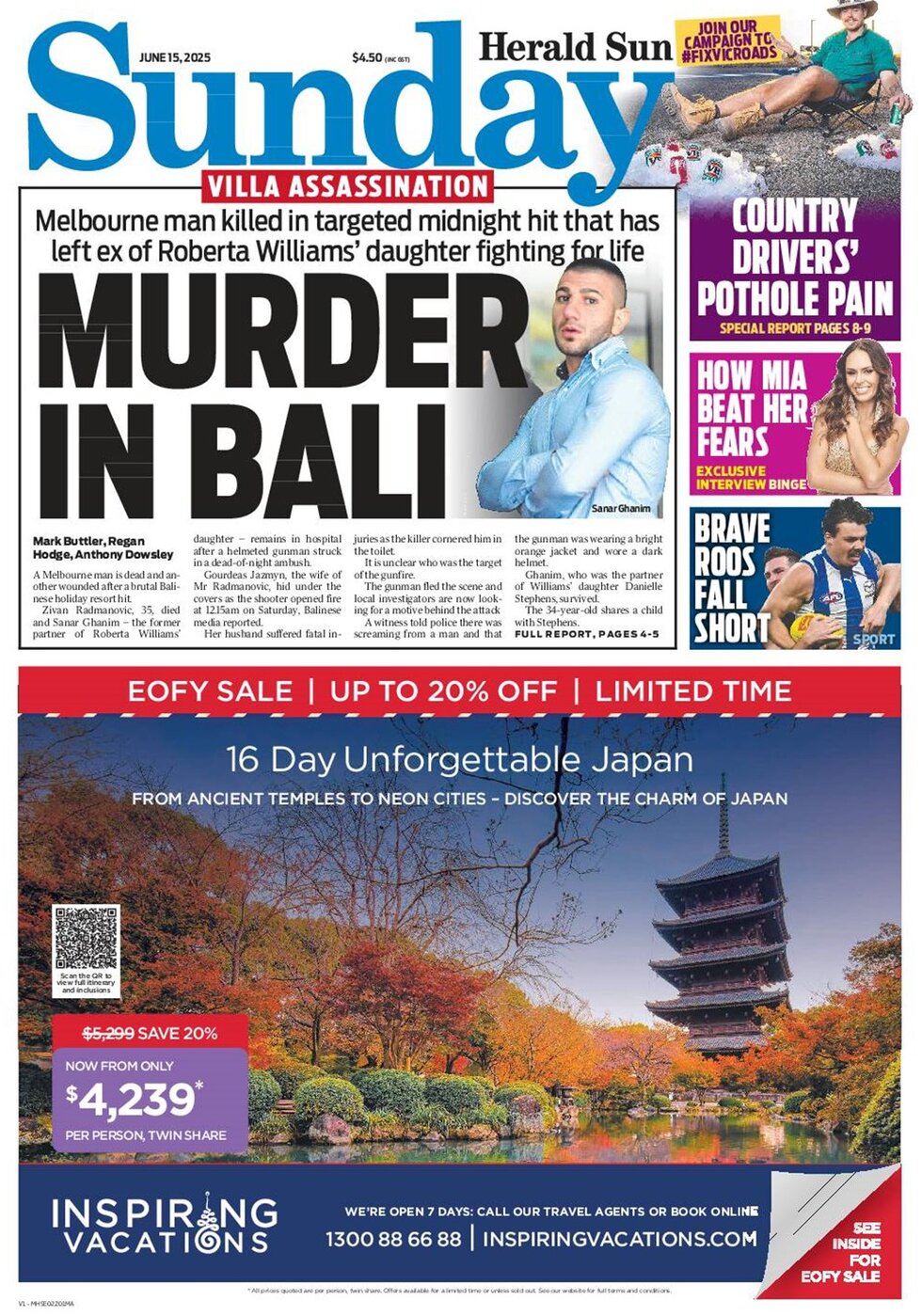 Prima Pagina Herald Sun 15/06/2025