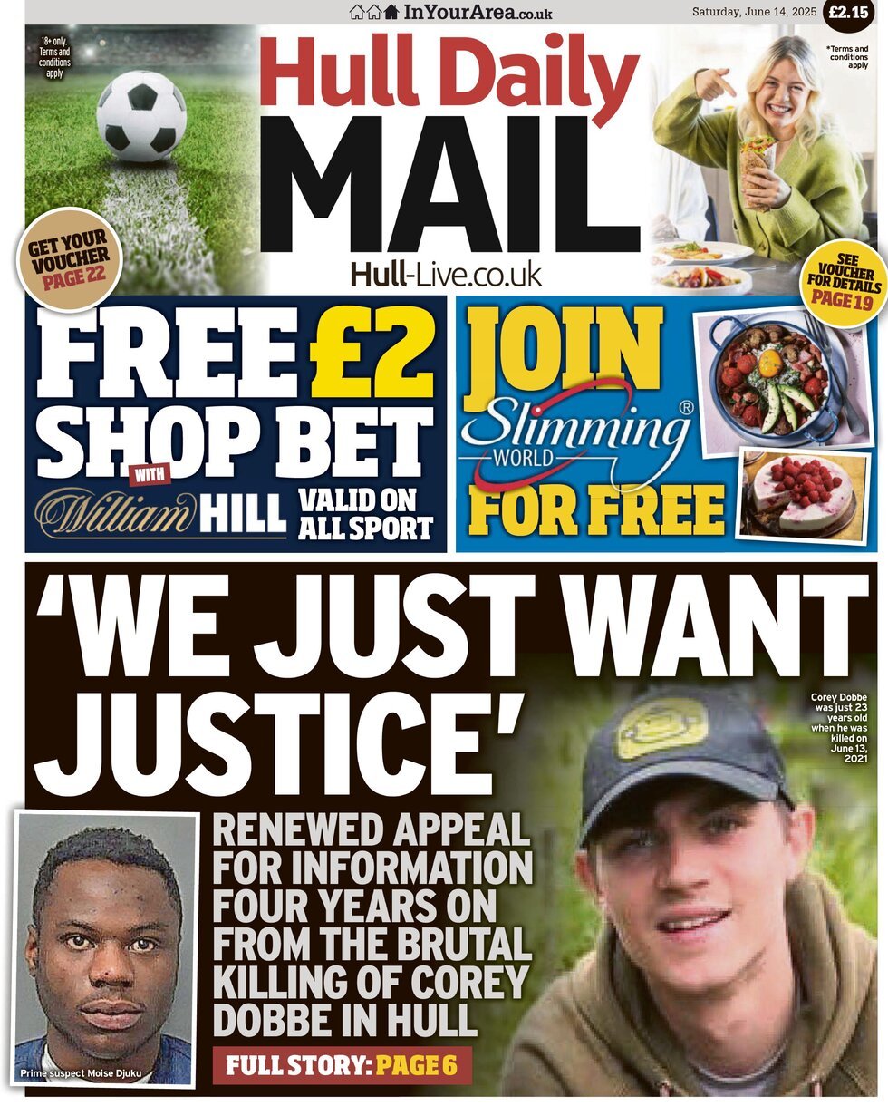 Prima Pagina Hull Daily Mail 14/06/2025