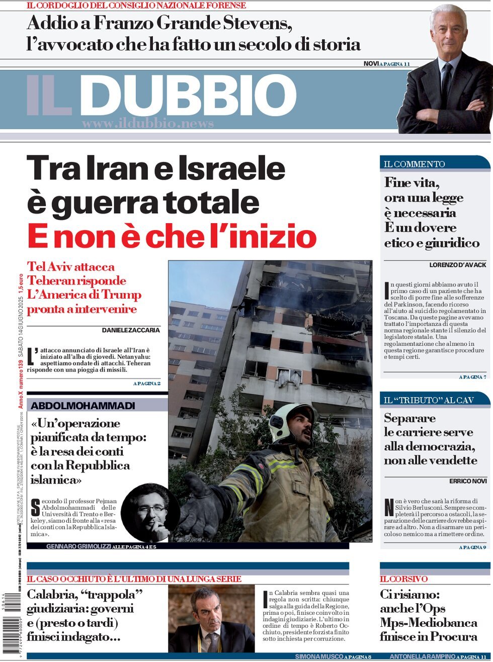 Prima Pagina Il Dubbio 14/06/2025