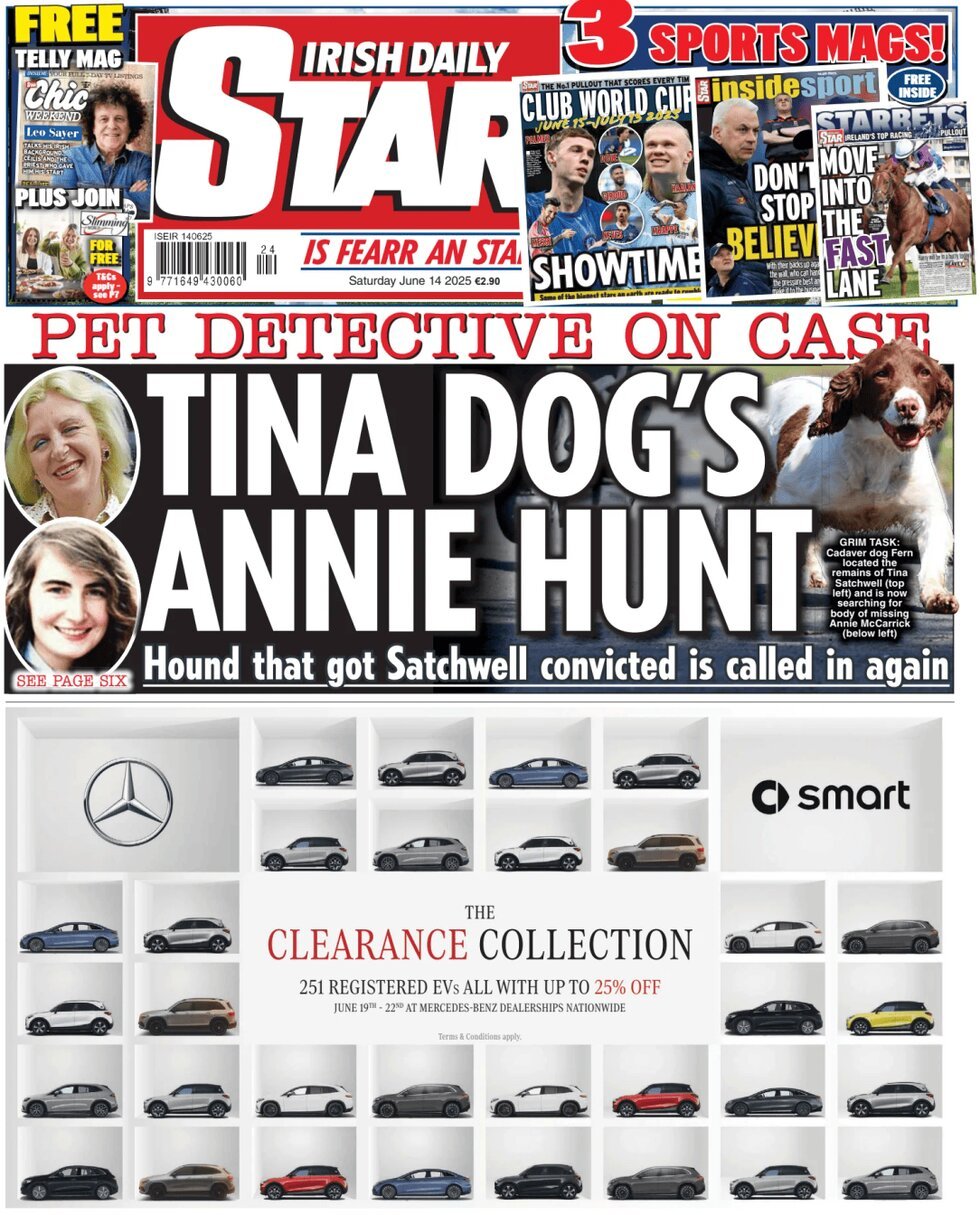 Prima Pagina Irish Daily Star 14/06/2025