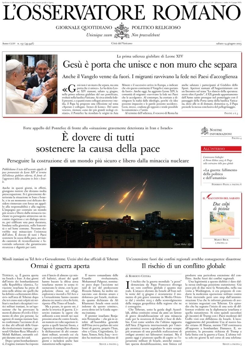 Prima Pagina L'Osservatore Romano 14/06/2025