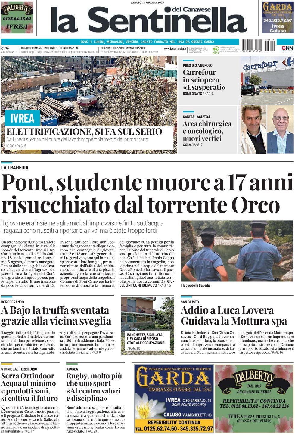 Prima Pagina La Sentinella del Canavese 14/06/2025
