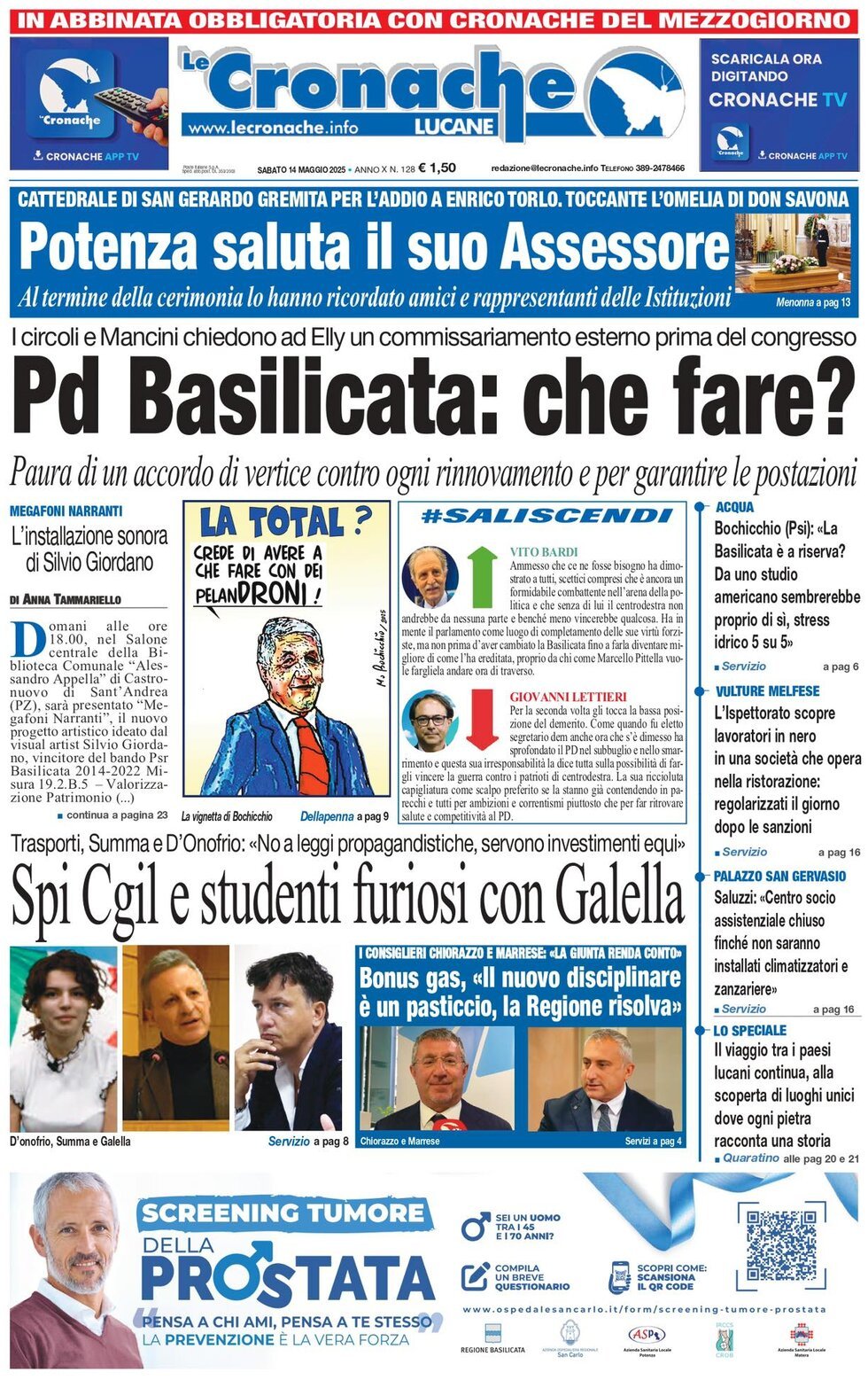 Prima Pagina Le Cronache Lucane 14/06/2025