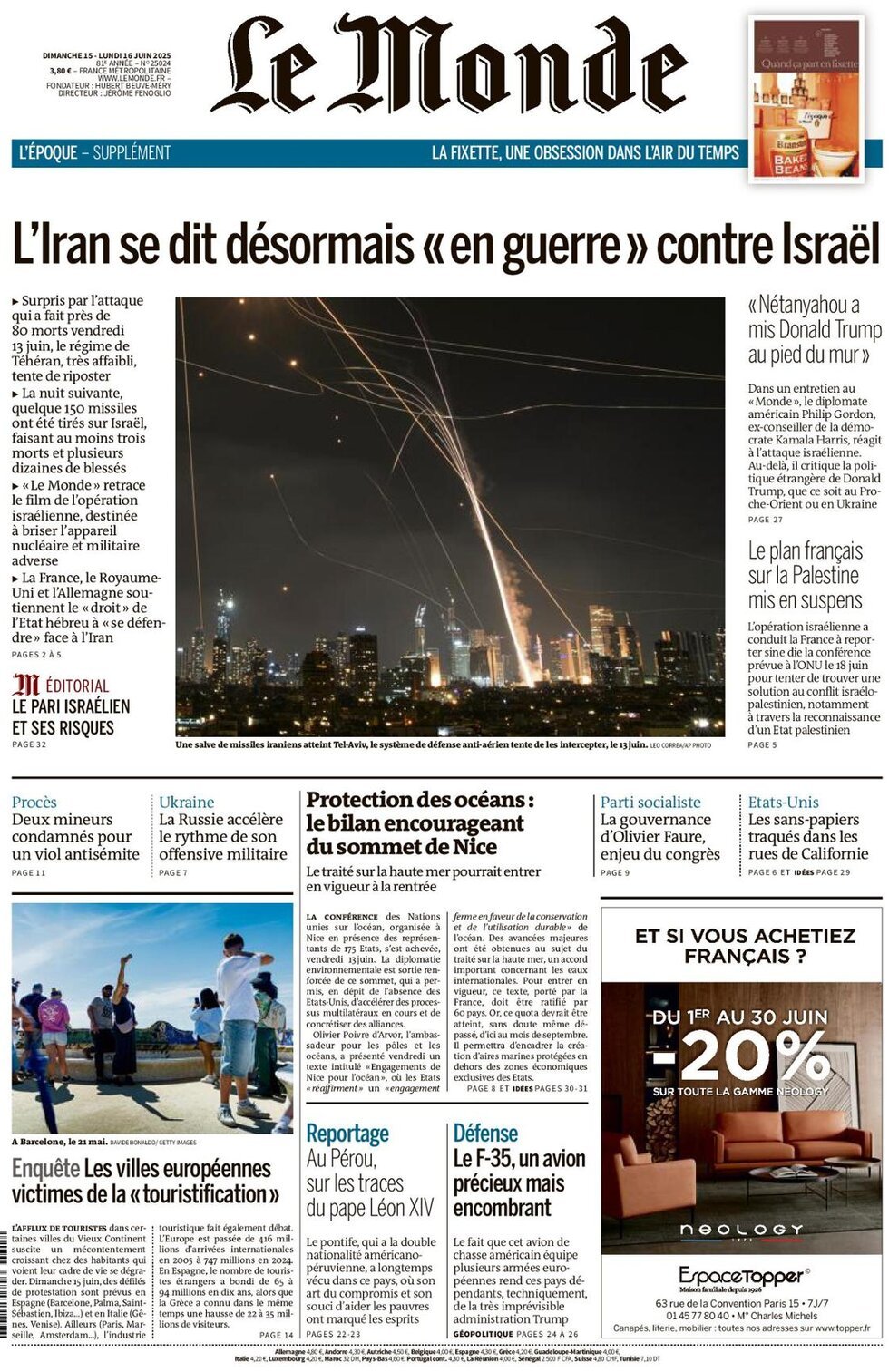 Prima Pagina Le Monde 16/06/2025