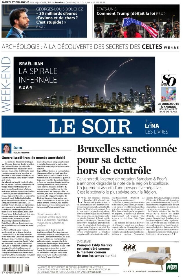 Prima Pagina Le Soir 15/06/2025