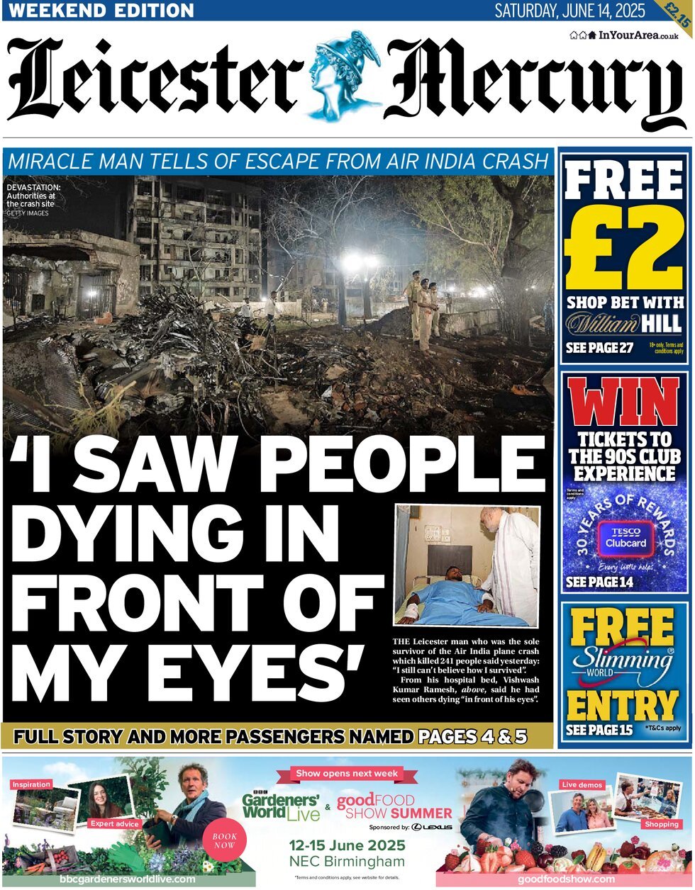 Prima Pagina Leicester Mercury 14/06/2025