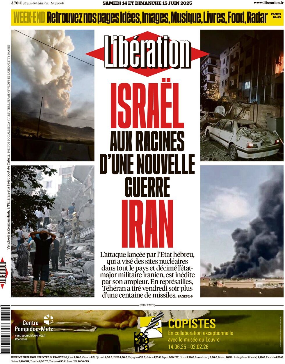 Prima Pagina Libération 15/06/2025