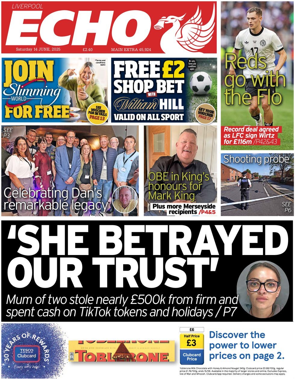 Prima Pagina Liverpool Echo 14/06/2025