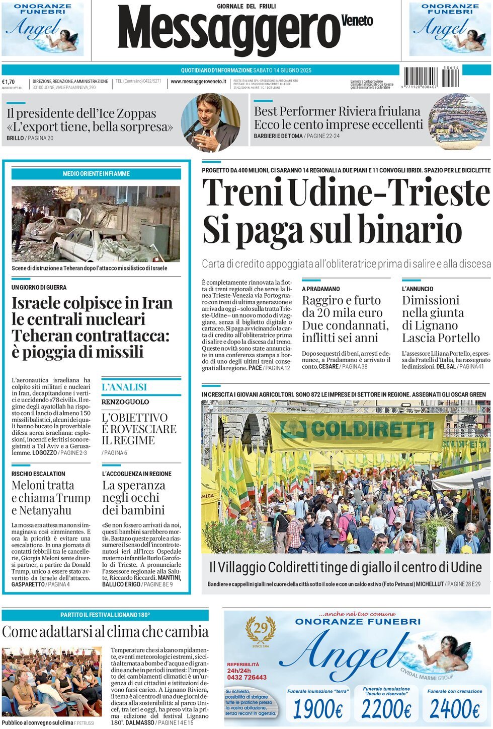 Prima Pagina Messaggero Veneto (Udine) 14/06/2025
