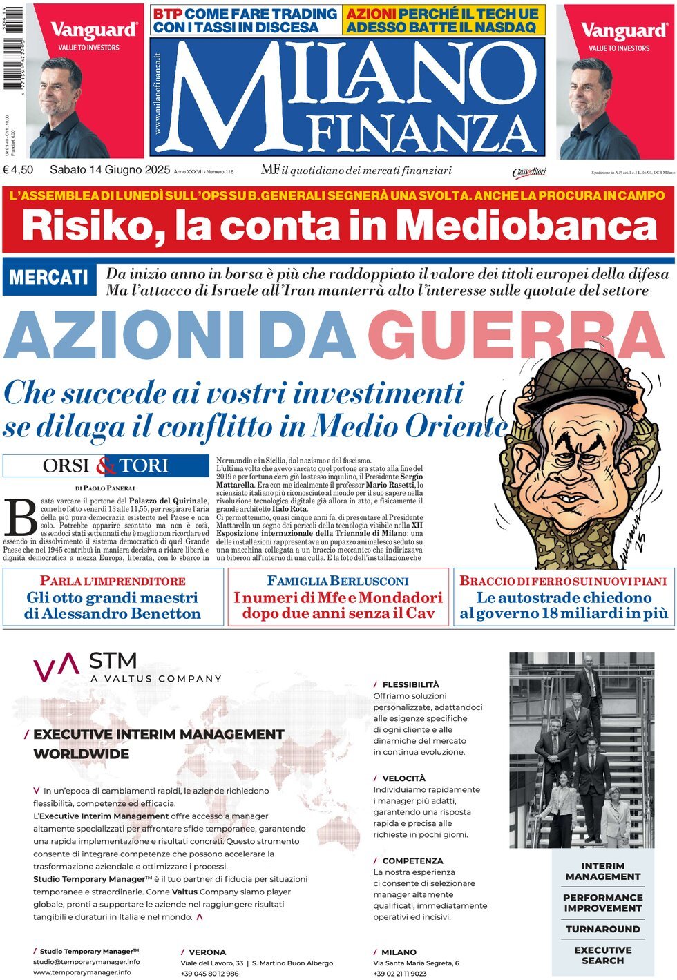 Prima Pagina MF Milano Finanza 14/06/2025