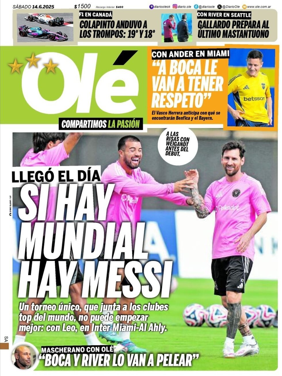 Prima Pagina Olé 14/06/2025