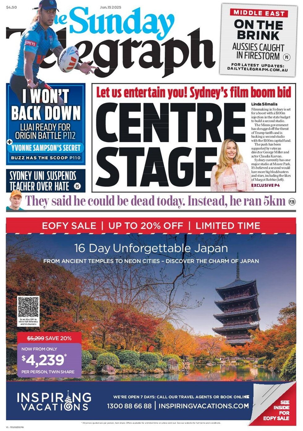 Prima Pagina The Daily Telegraph (Sydney) 15/06/2025