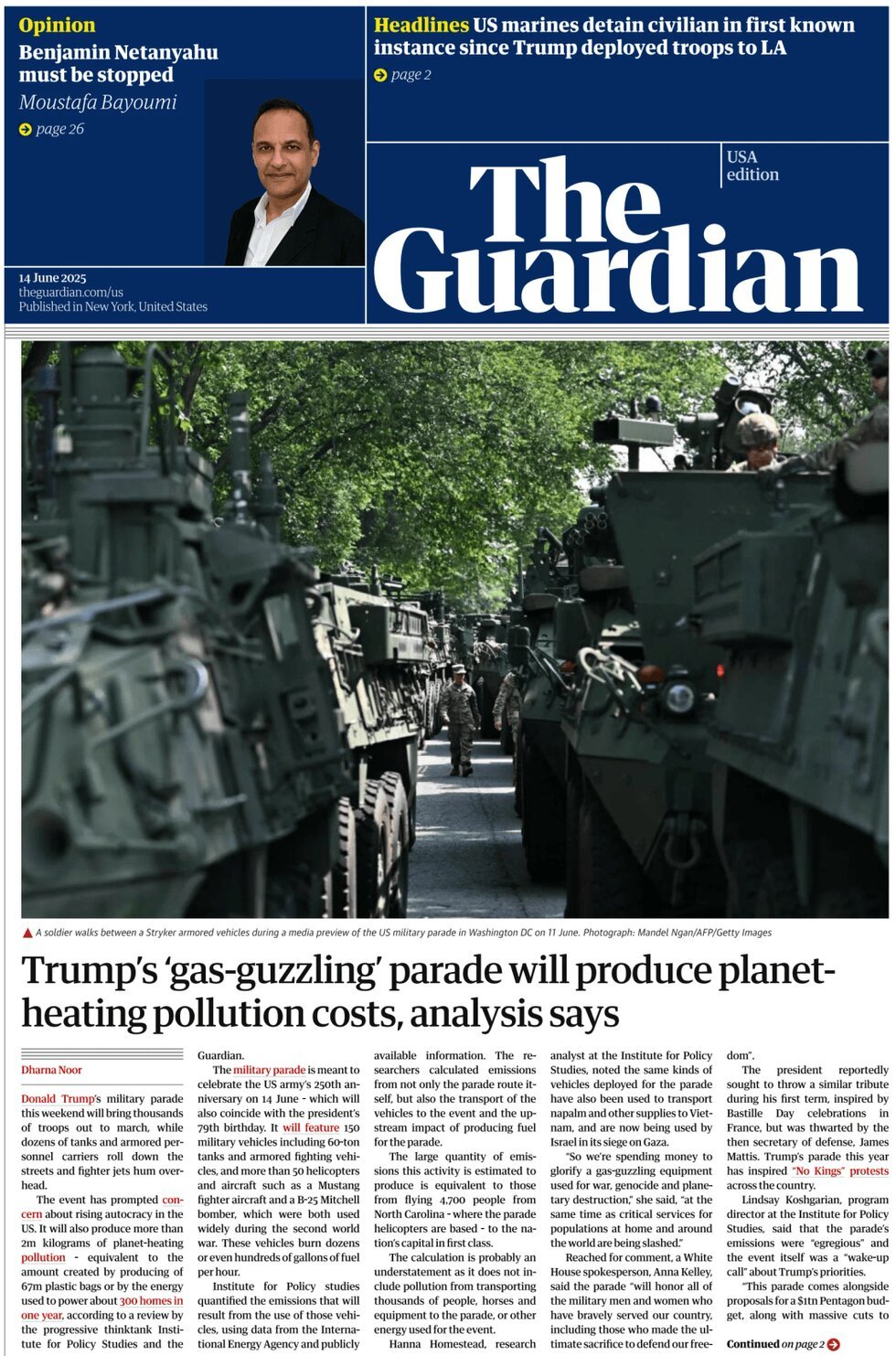 Prima Pagina The Guardian US 14/06/2025