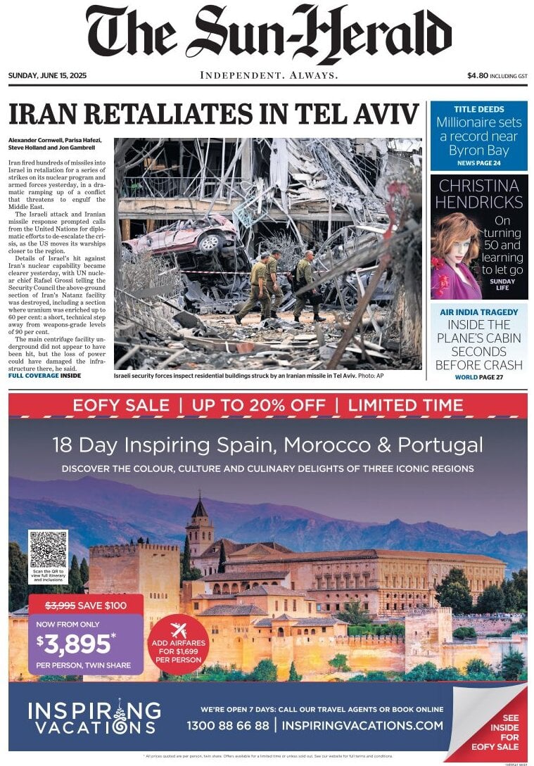Prima Pagina The Sydney Morning Herald 15/06/2025