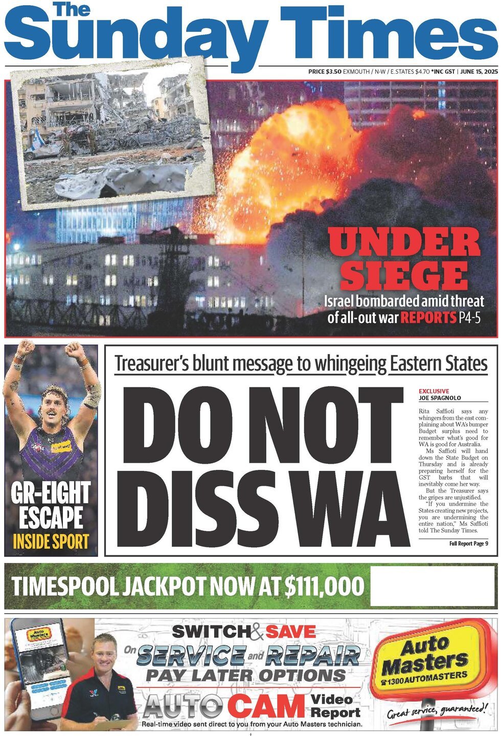 Prima Pagina The West Australian 15/06/2025