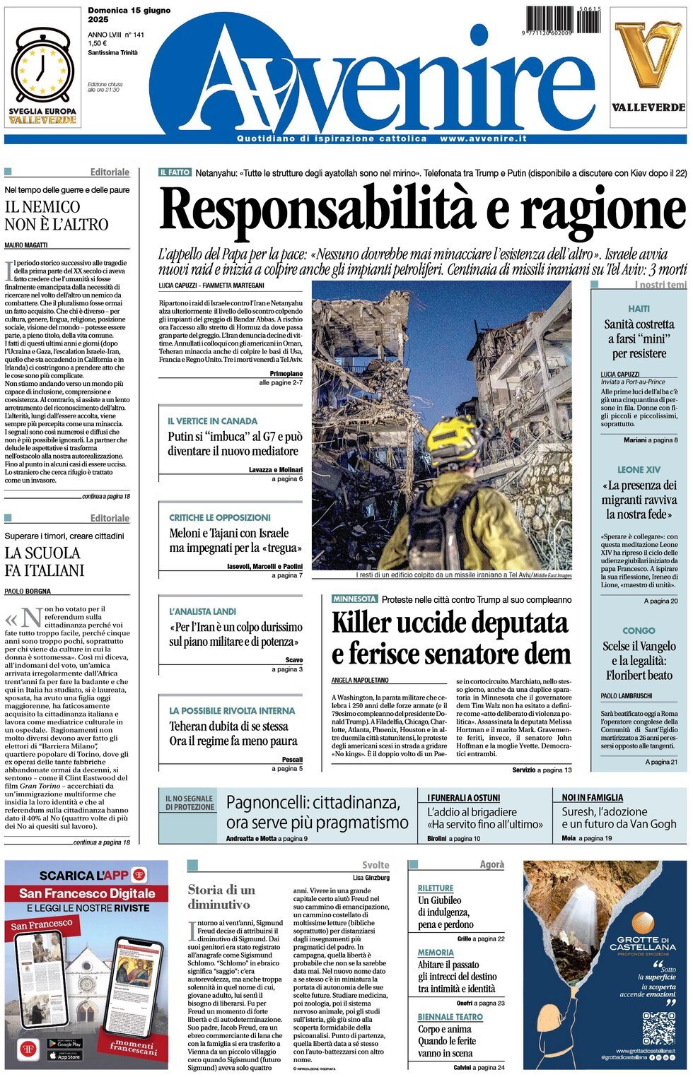 Prima Pagina Avvenire 15/06/2025