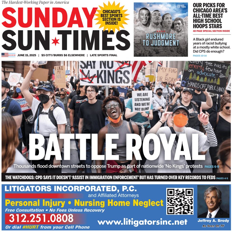 Prima Pagina Chicago Sun-Times 15/06/2025
