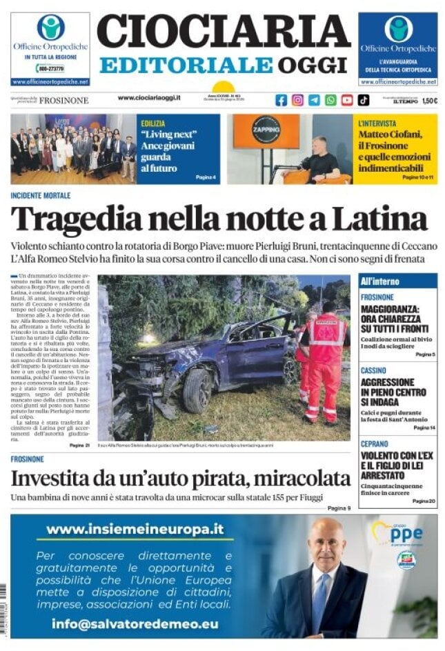 Prima Pagina Ciociaria Editoriale Oggi 15/06/2025