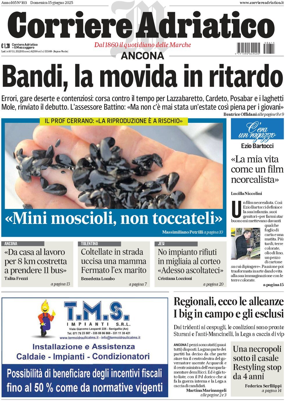 Prima Pagina Corriere Adriatico (Ancona) 15/06/2025