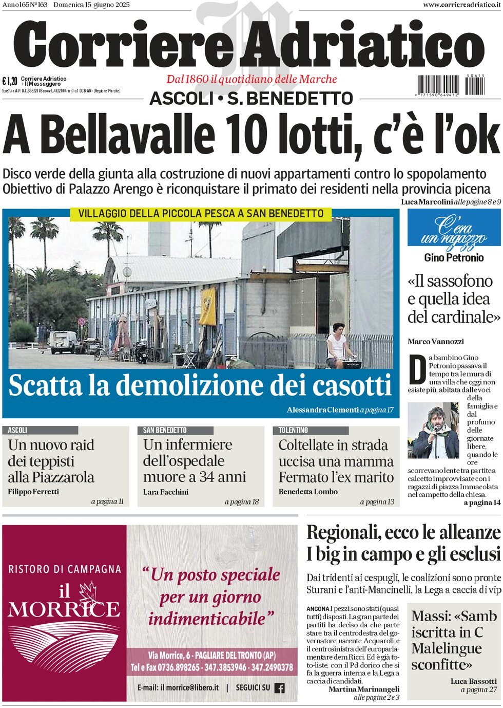 Prima Pagina Corriere Adriatico (Ascoli) 15/06/2025