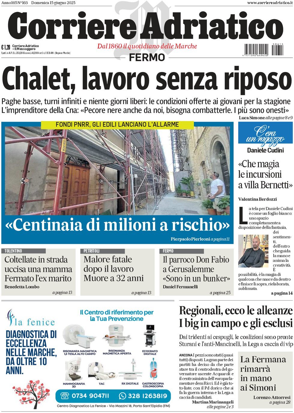 Prima Pagina Corriere Adriatico (Fermo) 15/06/2025