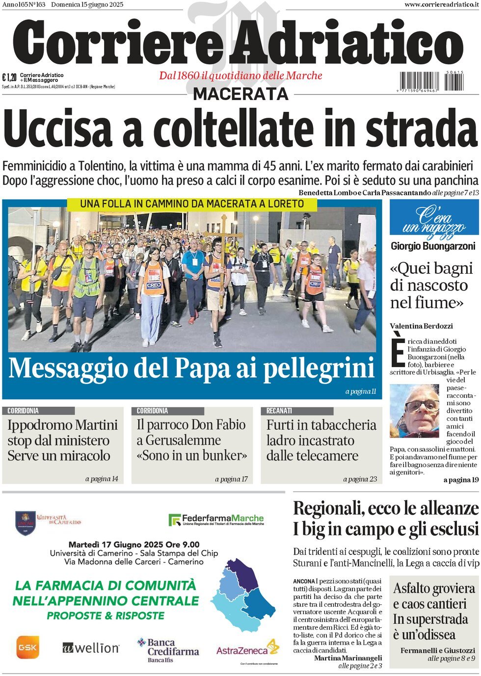 Prima Pagina Corriere Adriatico (Macerata) 15/06/2025