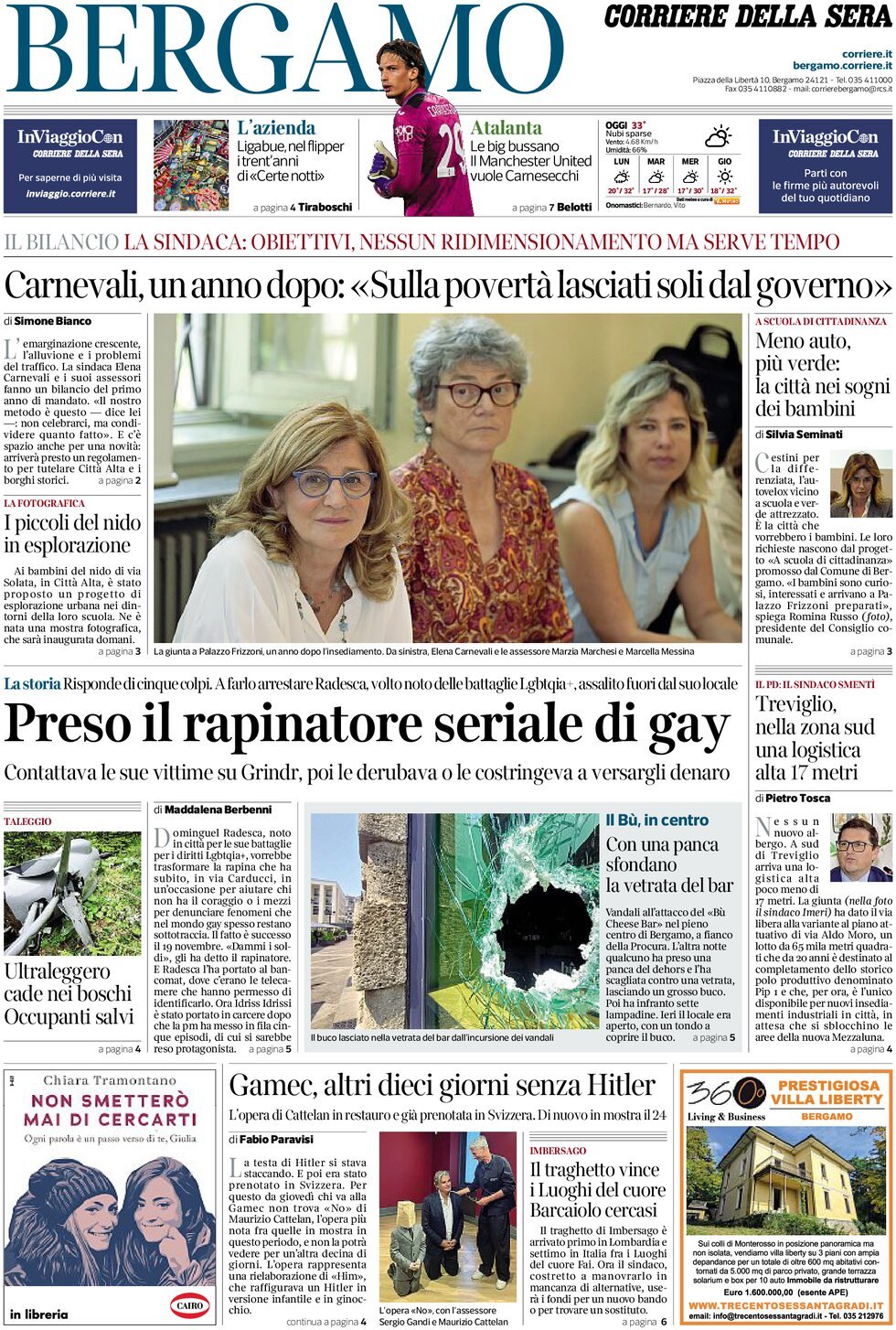 Prima Pagina Corriere della Sera (Bergamo) 15/06/2025
