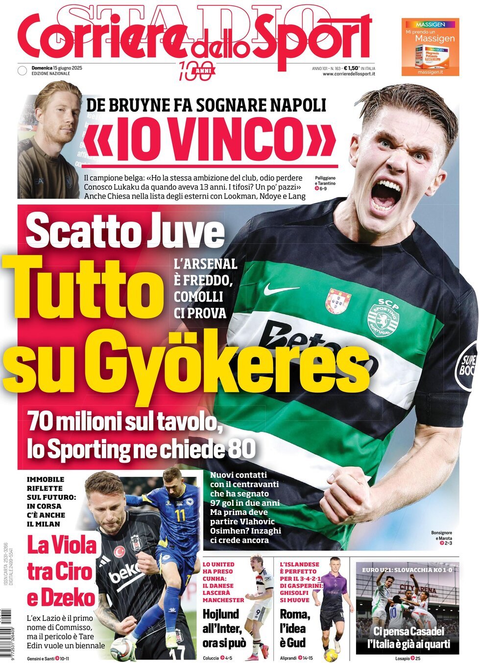Prima Pagina Corriere dello Sport 15/06/2025