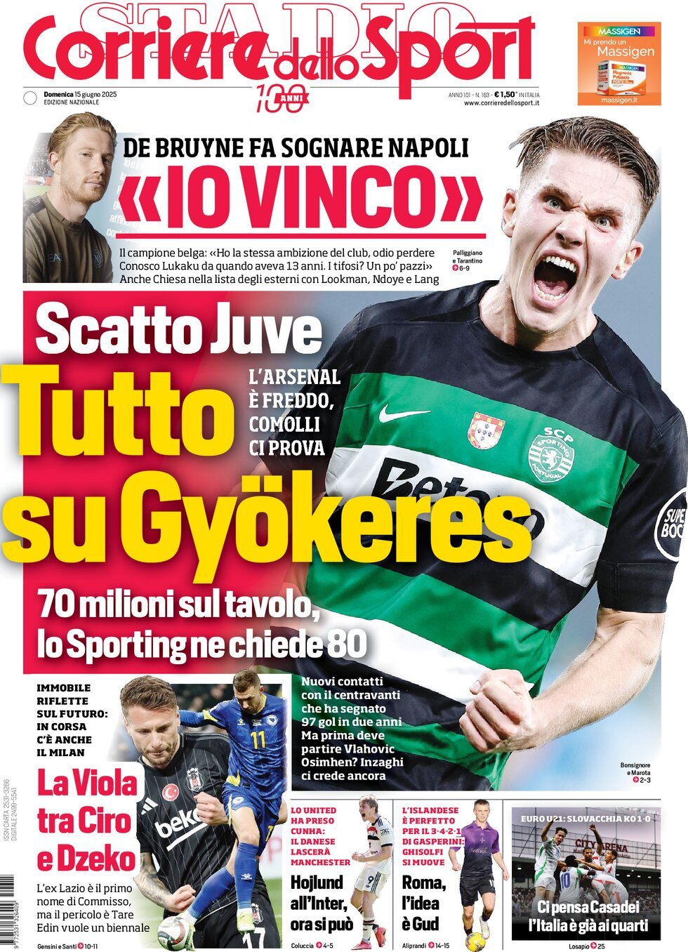 Prima Pagina Corriere dello Sport 15/06/2025